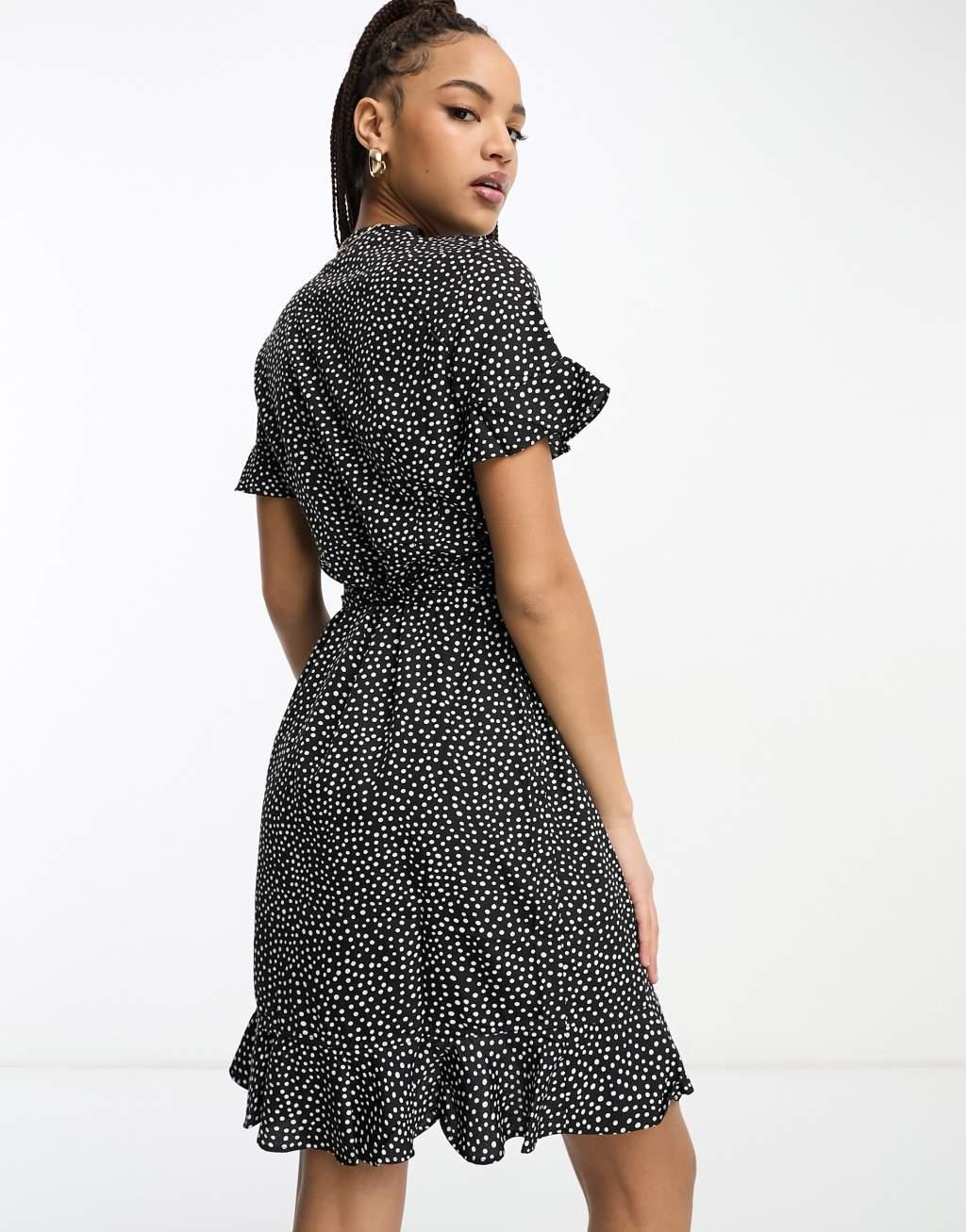 Vero Moda wrap mini dress in black dot print Product Image