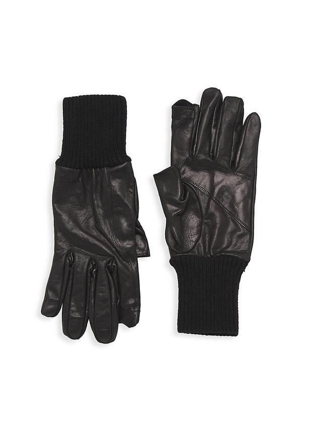 Mens Rib-Knit Cuff Leather Gloves Product Image