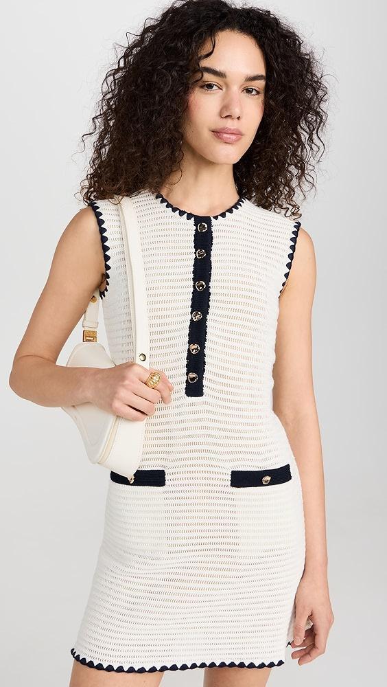 Self Portrait Cream Crochet Contrast Trim Mini Dress | Shopbop Product Image