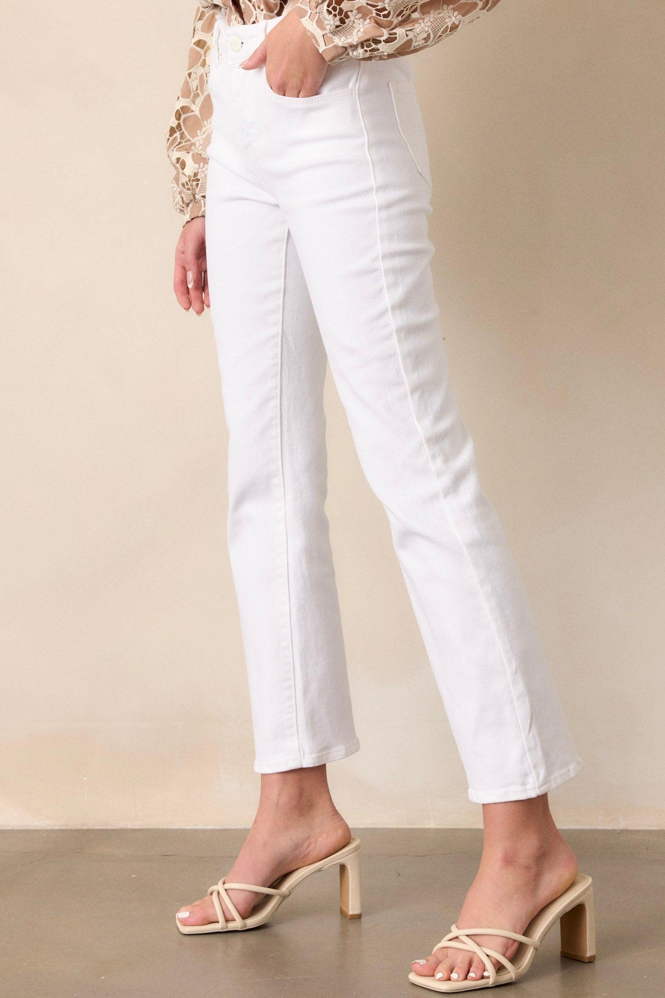 Over You Again White High Waisted Straight Leg Jeans Product Image