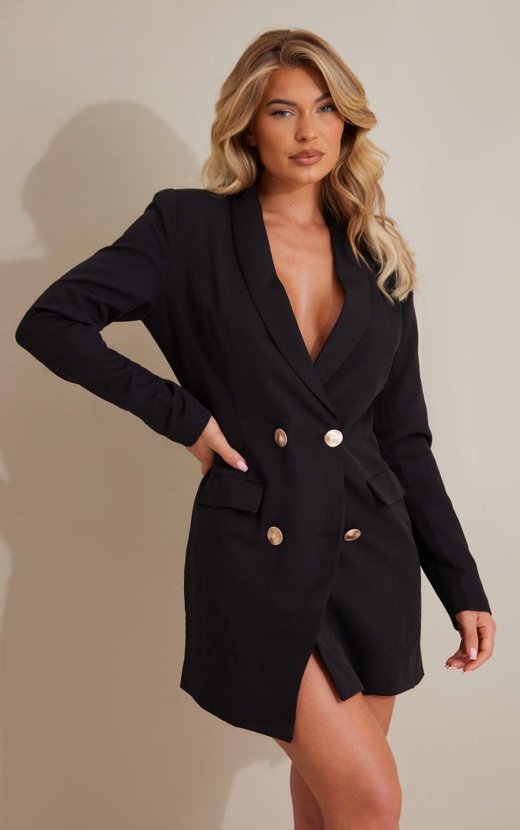 Black Gold Button Blazer Dress Product Image