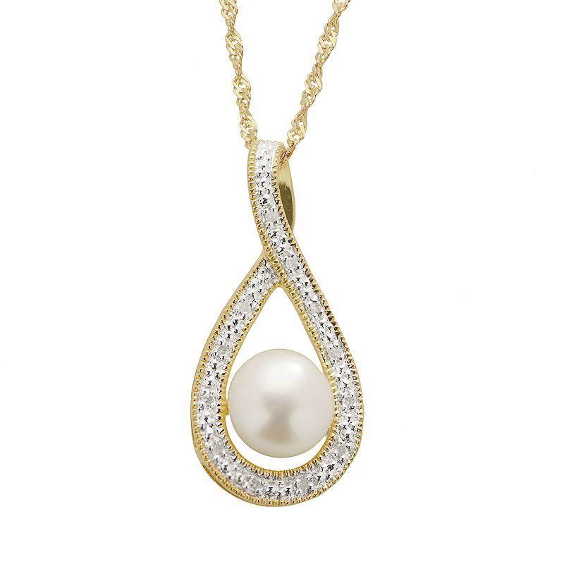 PearLustre by Imperial Freshwater Cultured Pearl & Diamond Accent 14k Gold Over Silver Teardrop Pendant Necklace, Womens, White Product Image