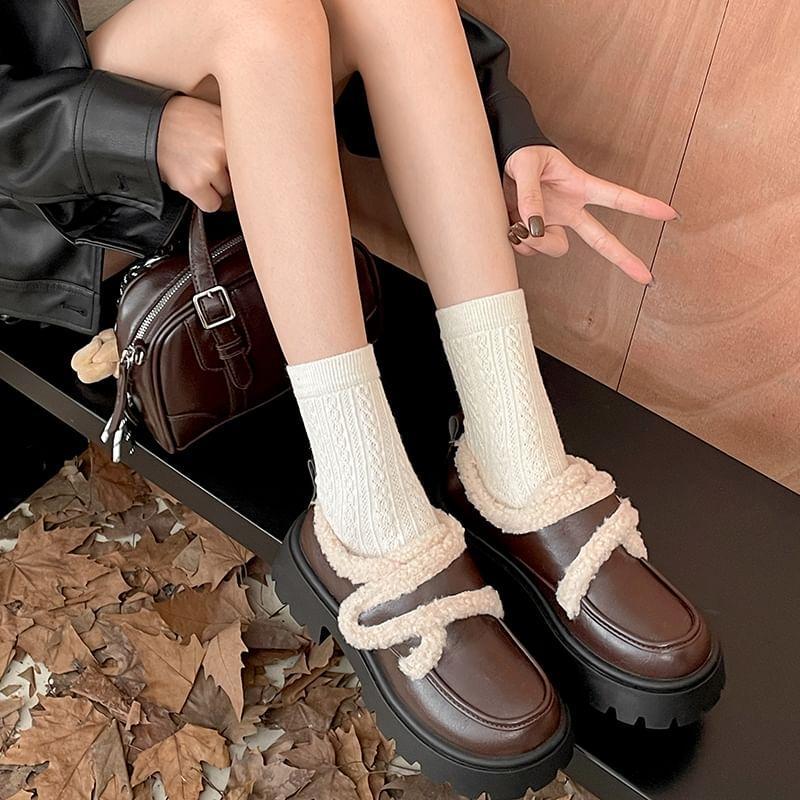 Fleece Lined Platform Chunky Heel Loafers Product Image