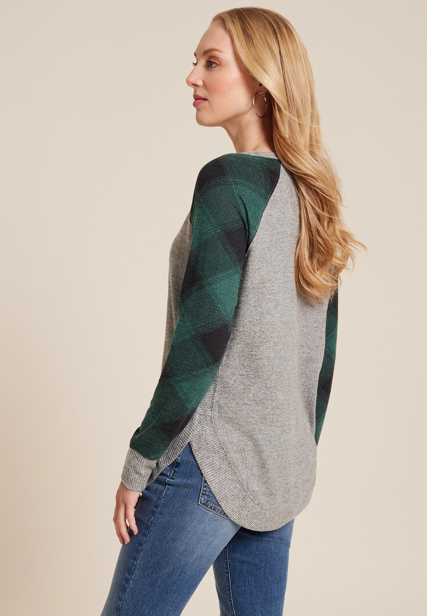 Haven Round Hem Buffalo Plaid Sleeve Tunic product image