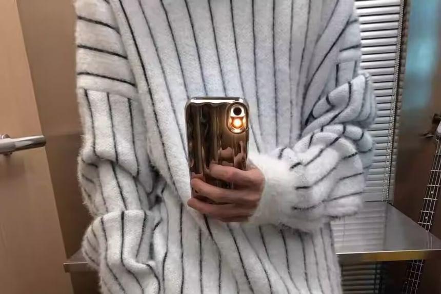 Long-Sleeve V-Neck Striped Sweater Product Image