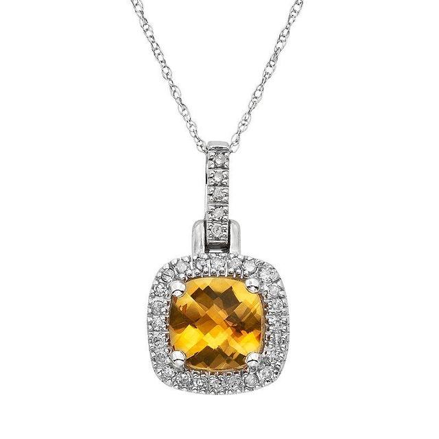 Citrine & 1/8 Carat T.W. Diamond 10k White Gold Halo Pendant Necklace, Womens Orange Product Image