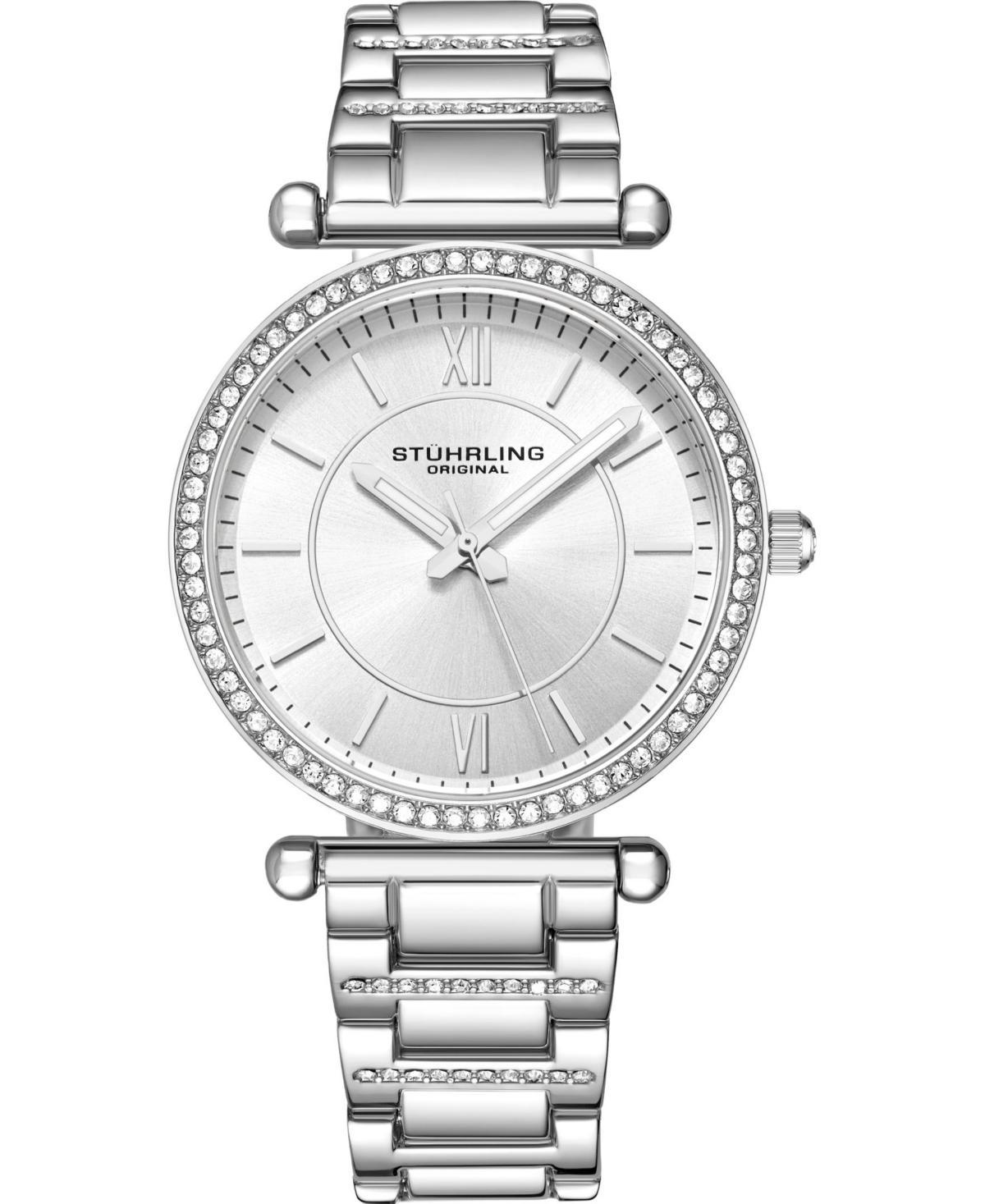 Womens Quartz Crystal Studded Silver-Tone Link Bracelet Watch 36mm - White Product Image