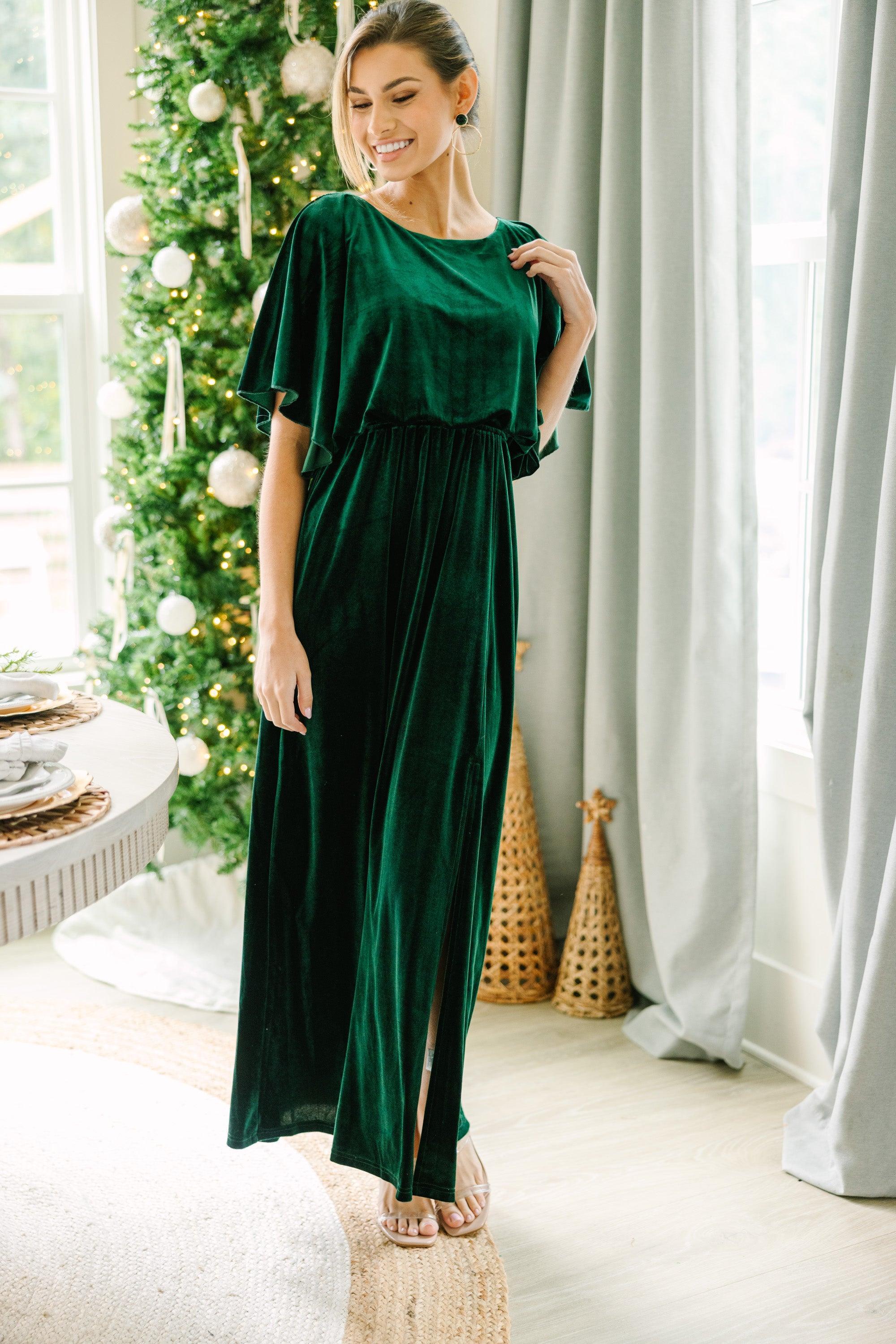 Out On The Dance Floor Emerald Green Velvet Maxi Dress Female Product Image