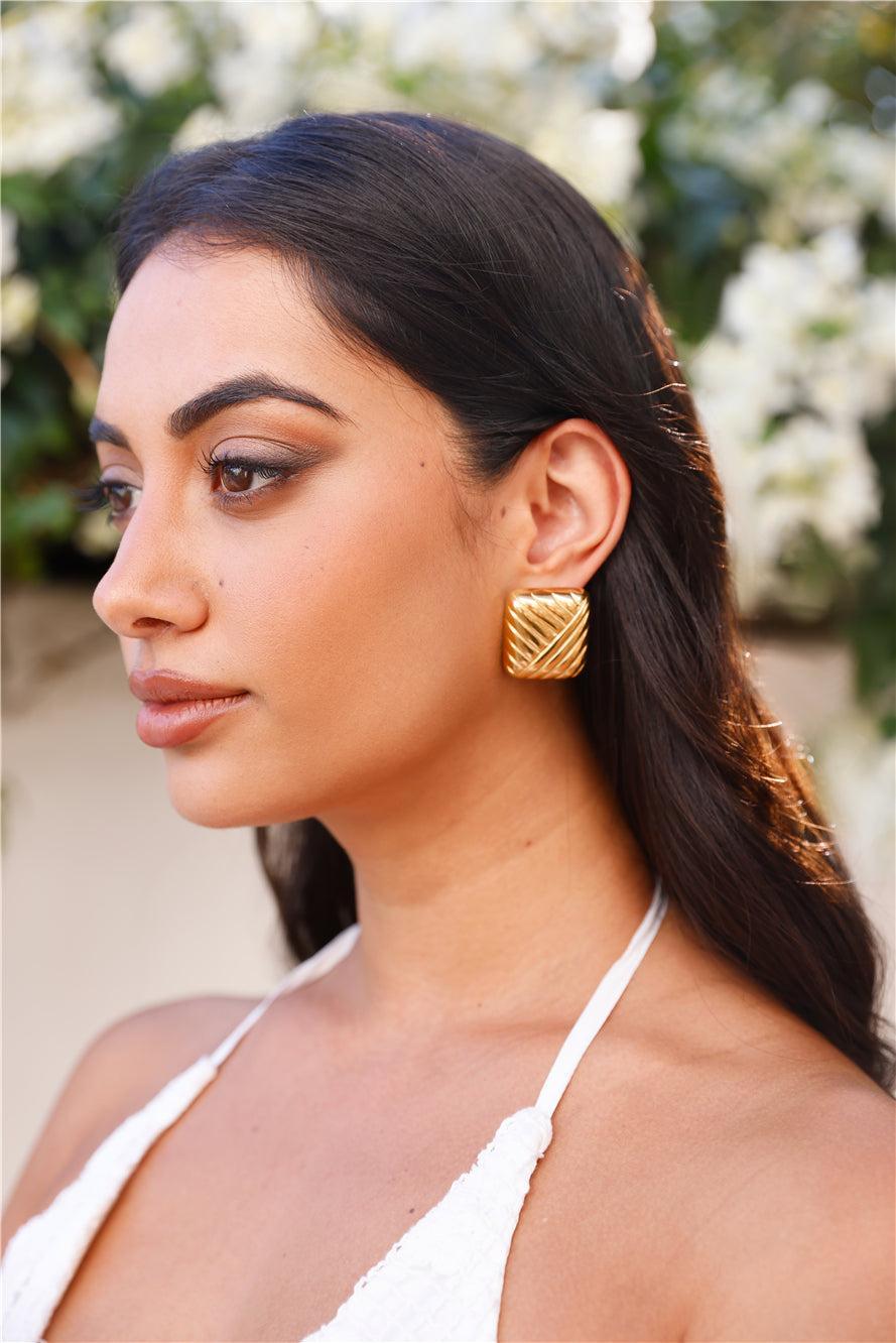 18k Gold Plated Cushions Earrings Gold Product Image