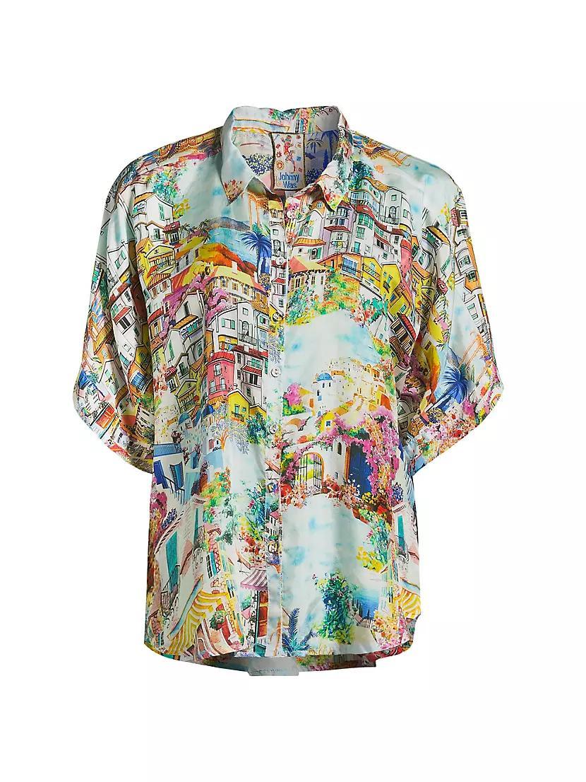 Lynn Illustrated Silk Button-Front Shirt Product Image