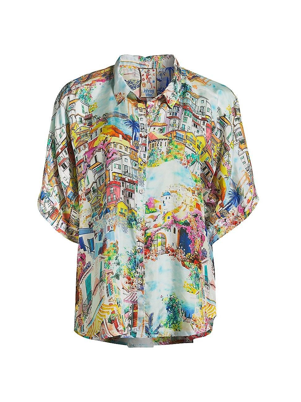 Womens Lynn Illustrated Silk Button-Front Shirt Product Image