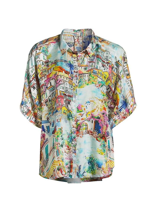 Womens Lynn Illustrated Silk Button-Front Shirt Product Image