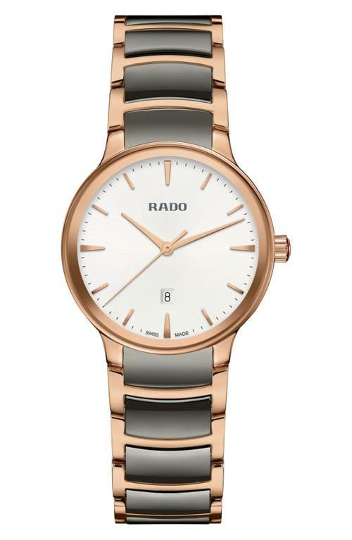 Rado Womens Swiss Centrix Gray Ceramic & Rose Gold Pvd Bracelet Watch 31mm Product Image