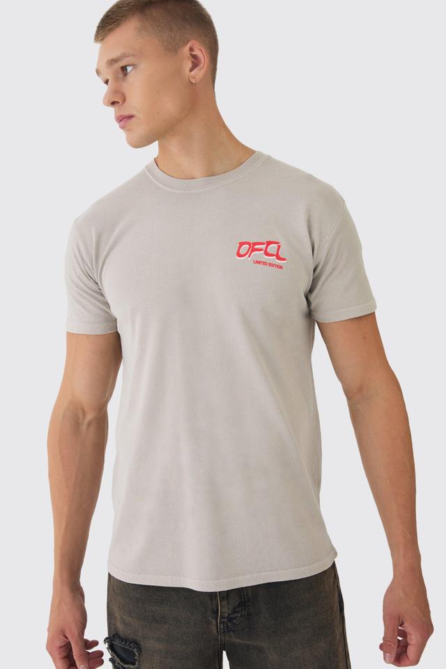 Slim Washed OFCL Chest Print T-Shirt | boohooMAN USA Product Image