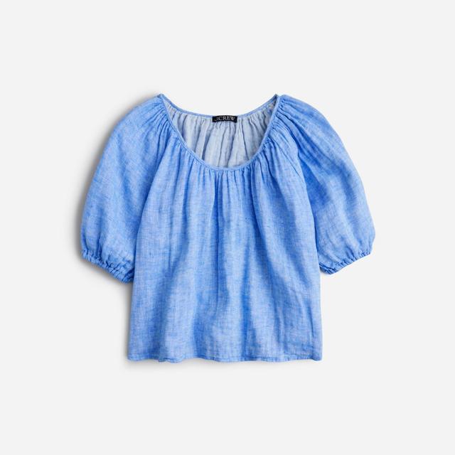 Swingy puff-sleeve top in cotton-linen blend gauze Product Image