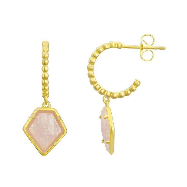 Rose Quartz Charm Hoop Drop Earrings, Womens, Gold Tone Product Image