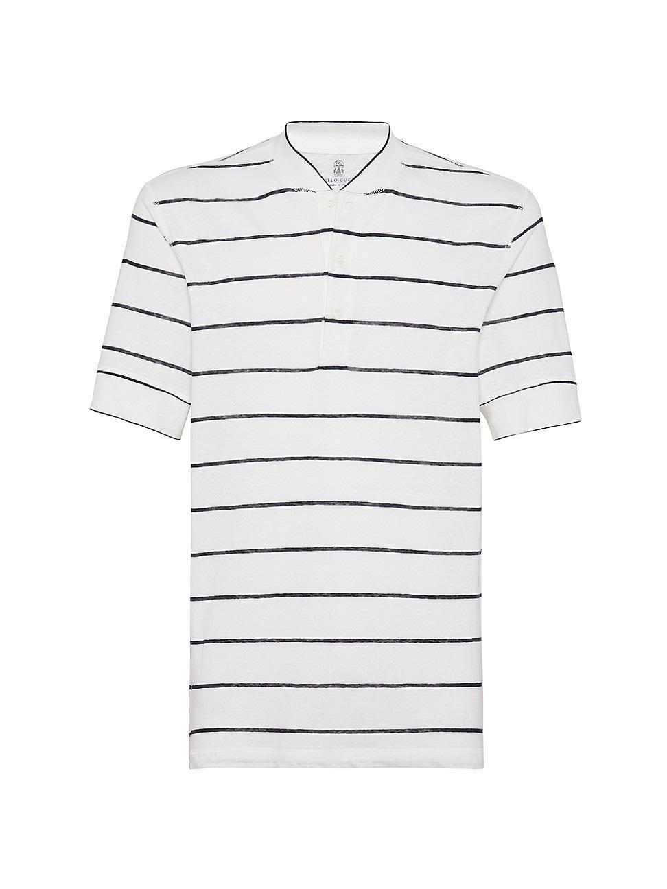 Mens Striped Jersey Henley Collar T-Shirt Product Image