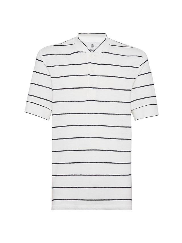 Mens Striped Jersey Henley Collar T-Shirt Product Image