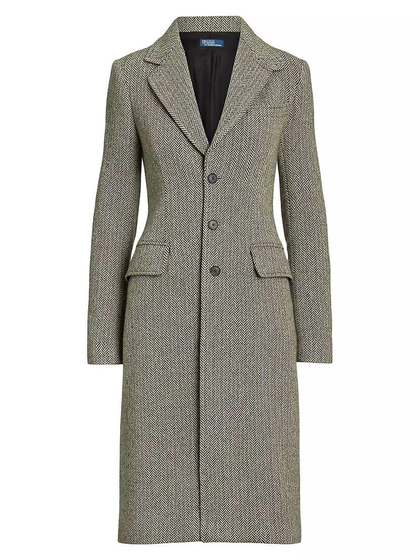 Herringbone Wool-Blend Single-Breasted Coat Product Image