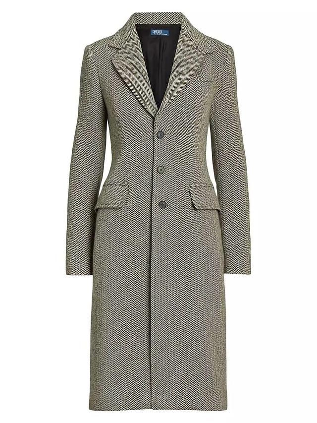 Herringbone Wool-Blend Single-Breasted Coat Product Image