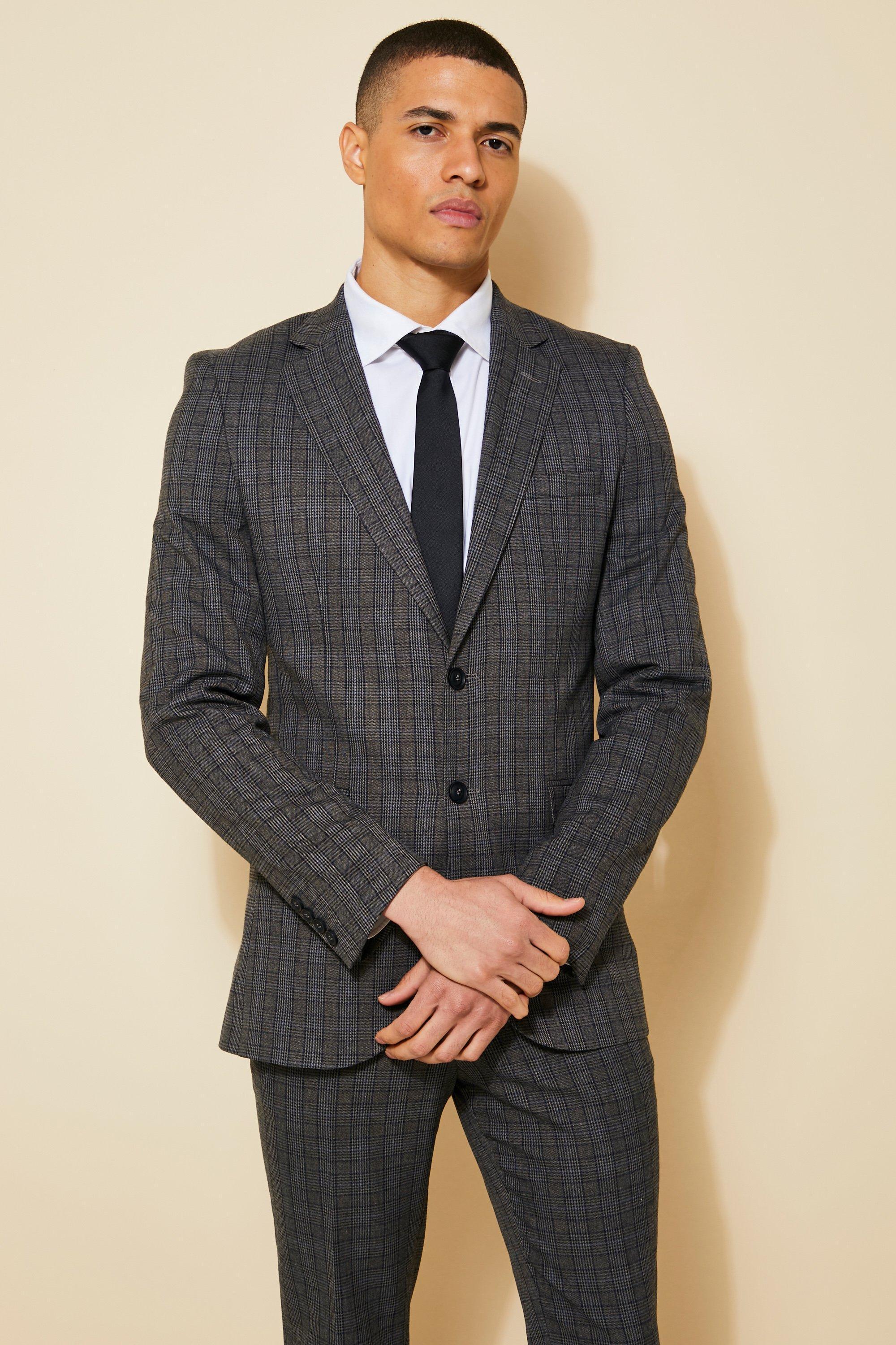 Skinny Single Breasted Plaid Suit Jacket | boohooMAN USA Product Image