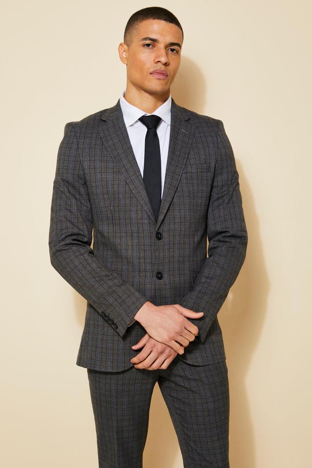 Skinny Single Breasted Check Suit Jacket | boohooMAN USA Product Image