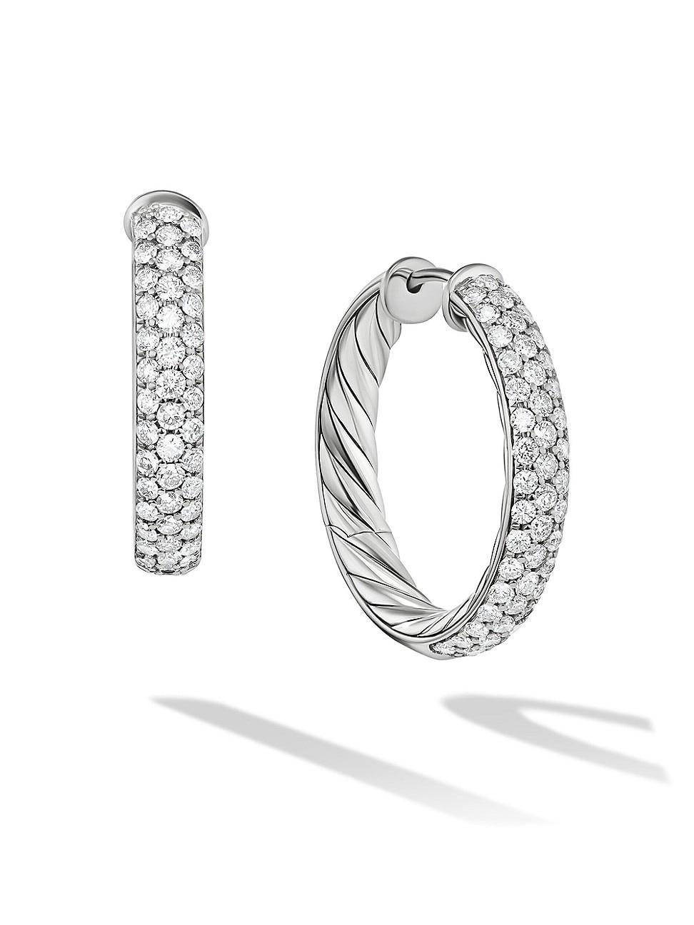 Womens DY Mercer Hoop Earrings In Sterling Silver With Pav Diamonds Product Image