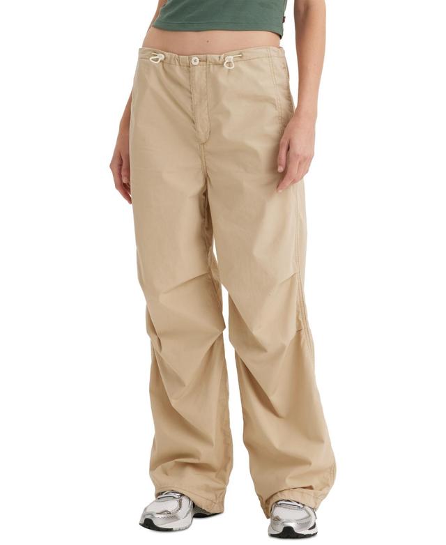 Women's Solid Drawstring-Waist Cotton Parachute Pants Product Image