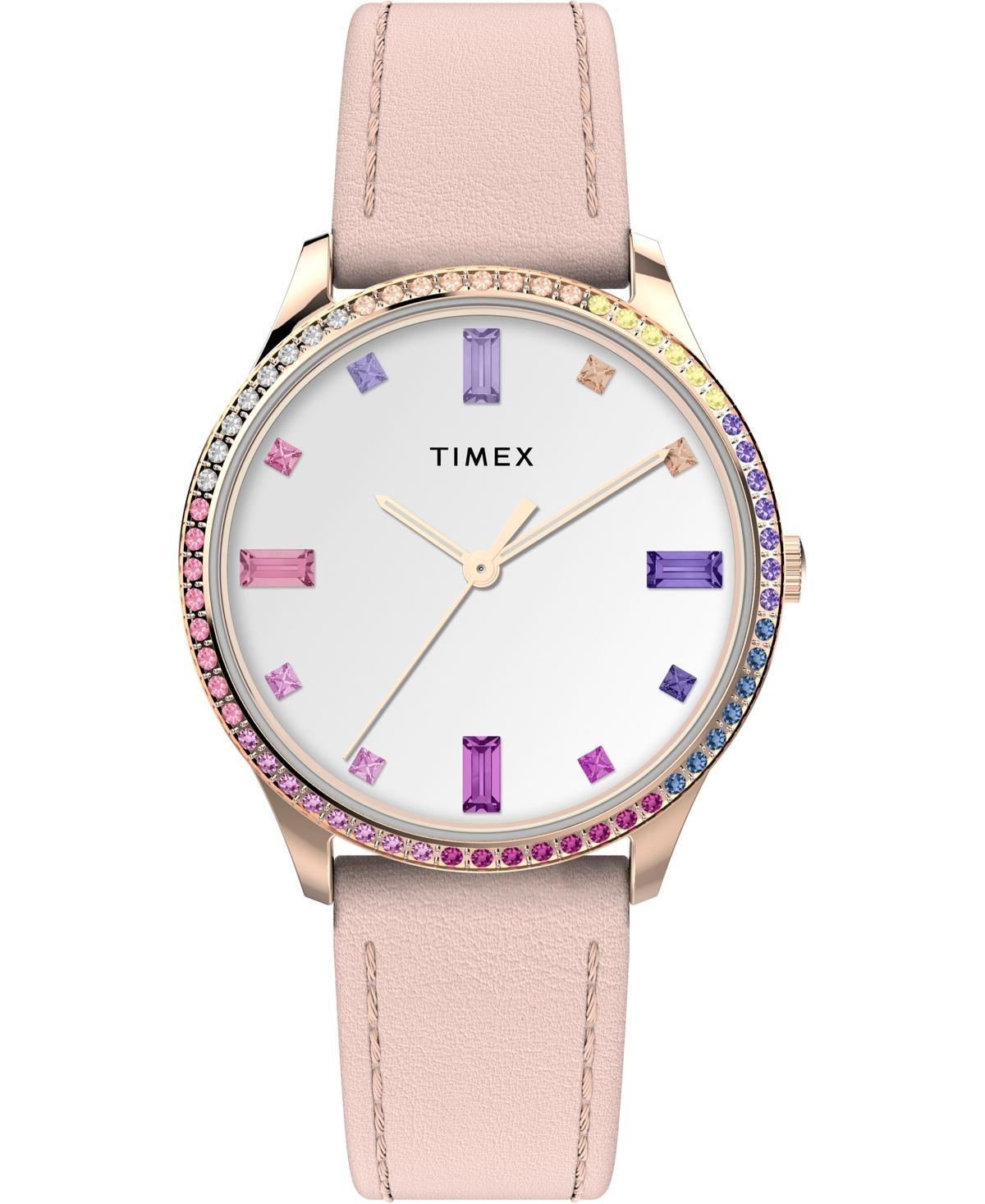 Timex Womens Quartz Analog Premium Dress Leather Pink Watch 32mm Product Image