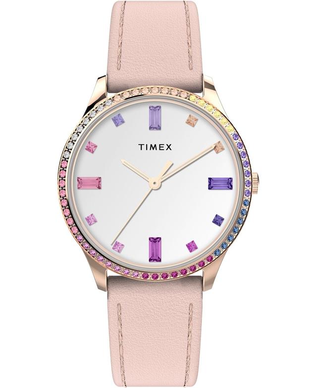 Timex Womens Quartz Analog Premium Dress Leather Pink Watch 32mm Product Image