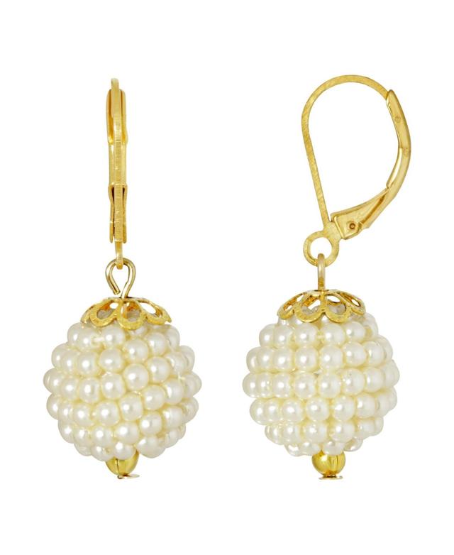 1928 Gold Tone Simulated Pearl Seeded Ball Drop Earrings, Womens, White Product Image