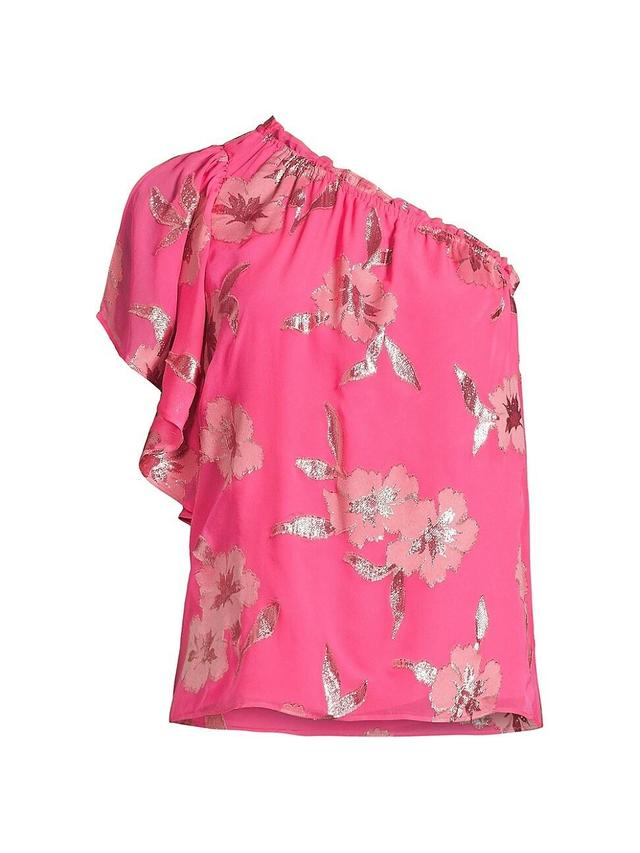 Lilly Pulitzer Sarahleigh One Shoulder Silk Blend Top (Roxie Anniversary Silk Clip) Women's Clothing Product Image