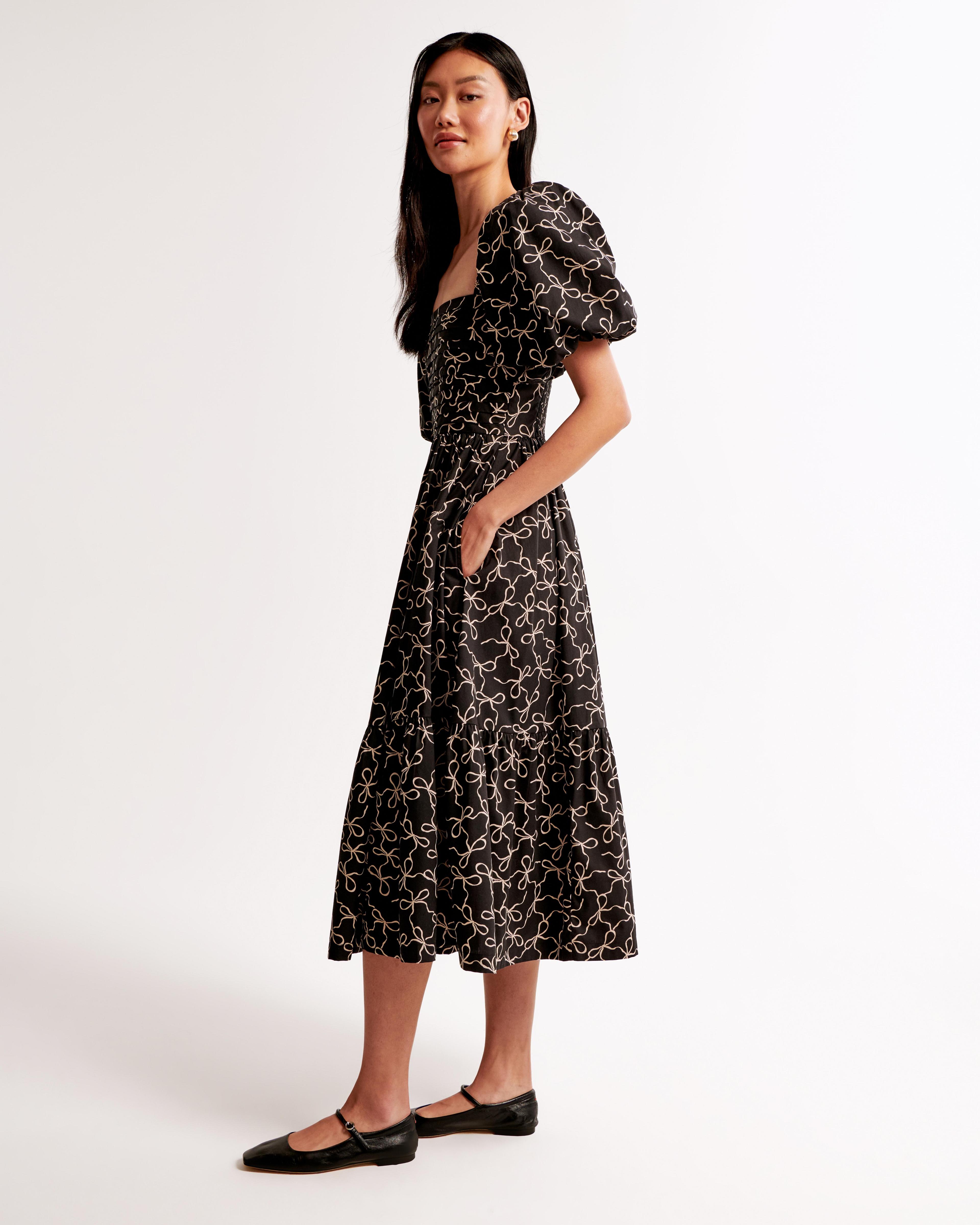 The A&F Emerson Poplin Puff Sleeve Midi Dress Product Image