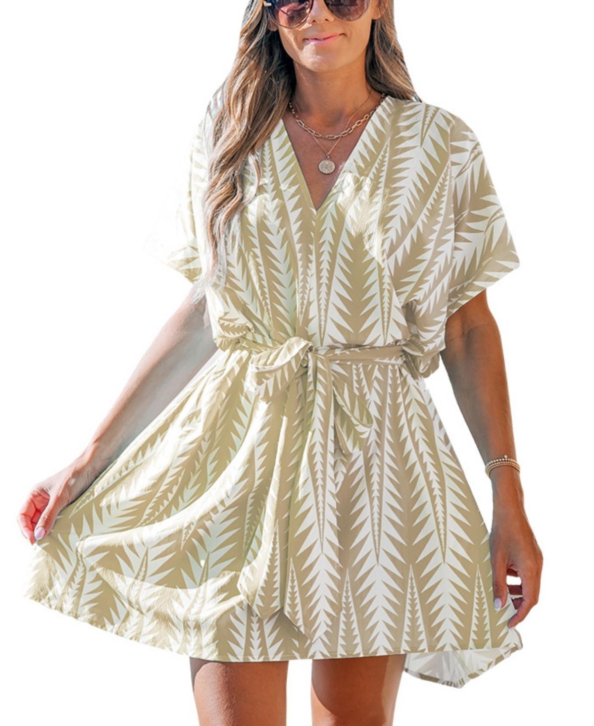 Women's Sash Belted Geo Print Mini Beach Dress Product Image