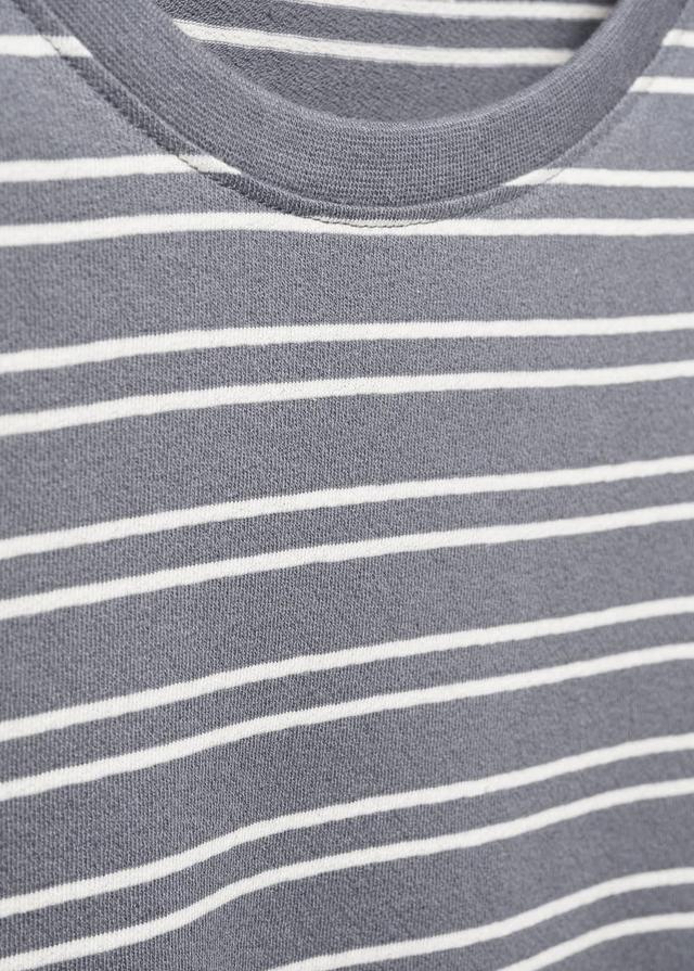 MANGO MAN - Striped cotton linen-blend T-shirt petrol blueMen Product Image