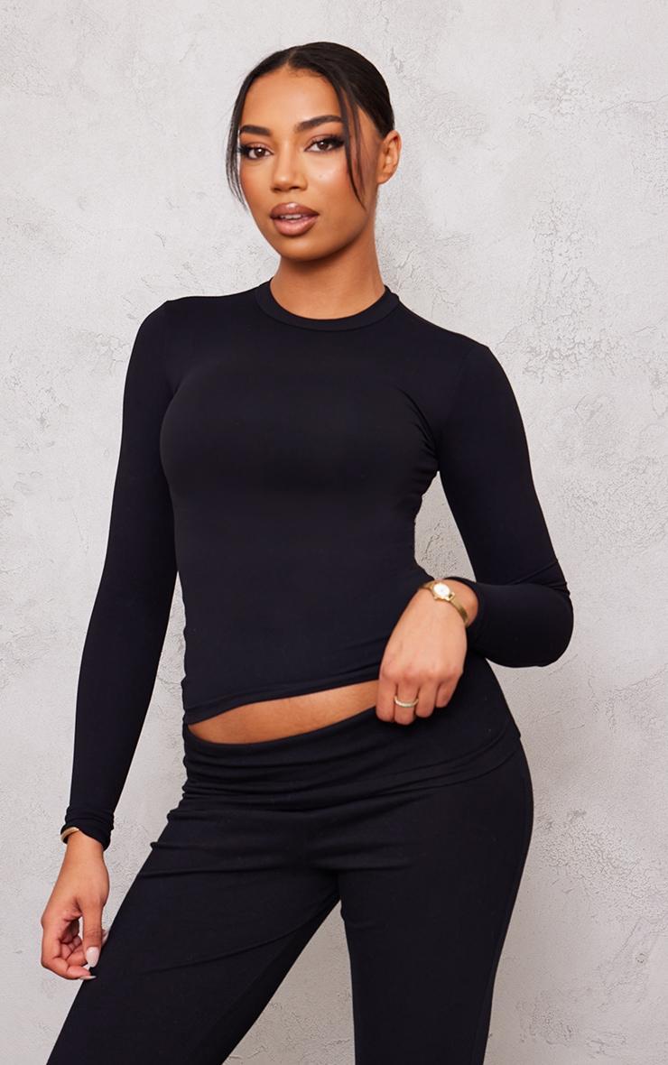 Tall Black Snatched Sculpt Long Sleeve T Shirt Product Image