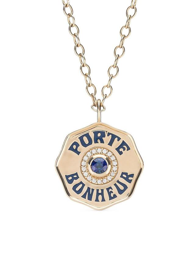 Womens Je Porte Bonheur 14K Yellow Gold, Blue Sapphire, & 0.18 TCW Diamond Large Pendant Necklace Product Image