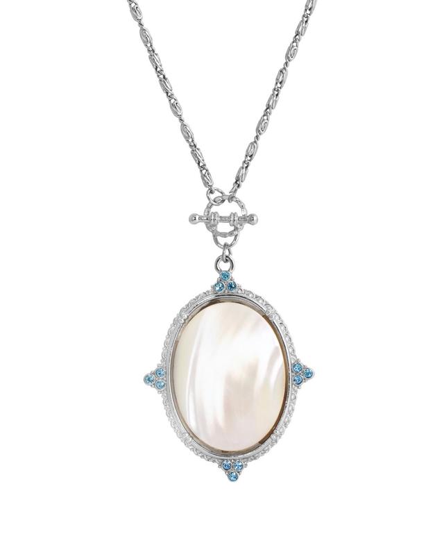 1928 Silver Tone Aqua Simulated Mother Of Pearl Necklace, Womens, White Product Image