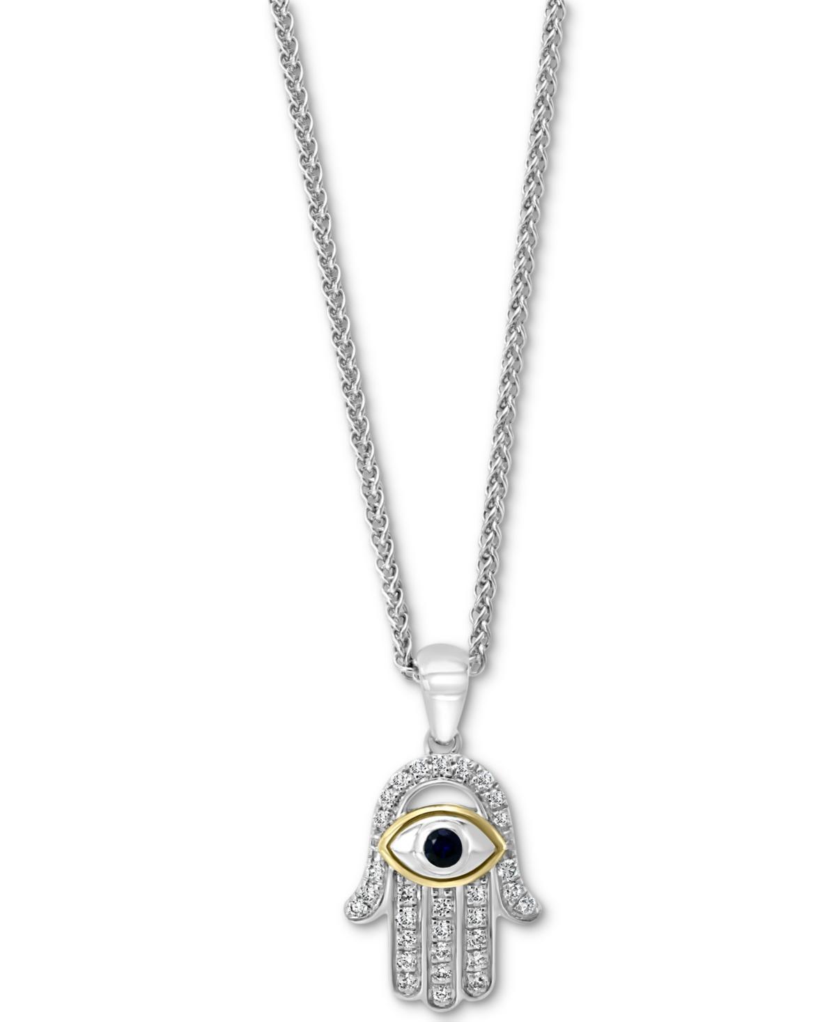 Effy Sapphire (1/10 ct. t.w.) & Diamond (1/5 ct. t.w.) Hamsa Hand 18 Pendant Necklace in Sterling Silver & 18k Gold-Plate Product Image