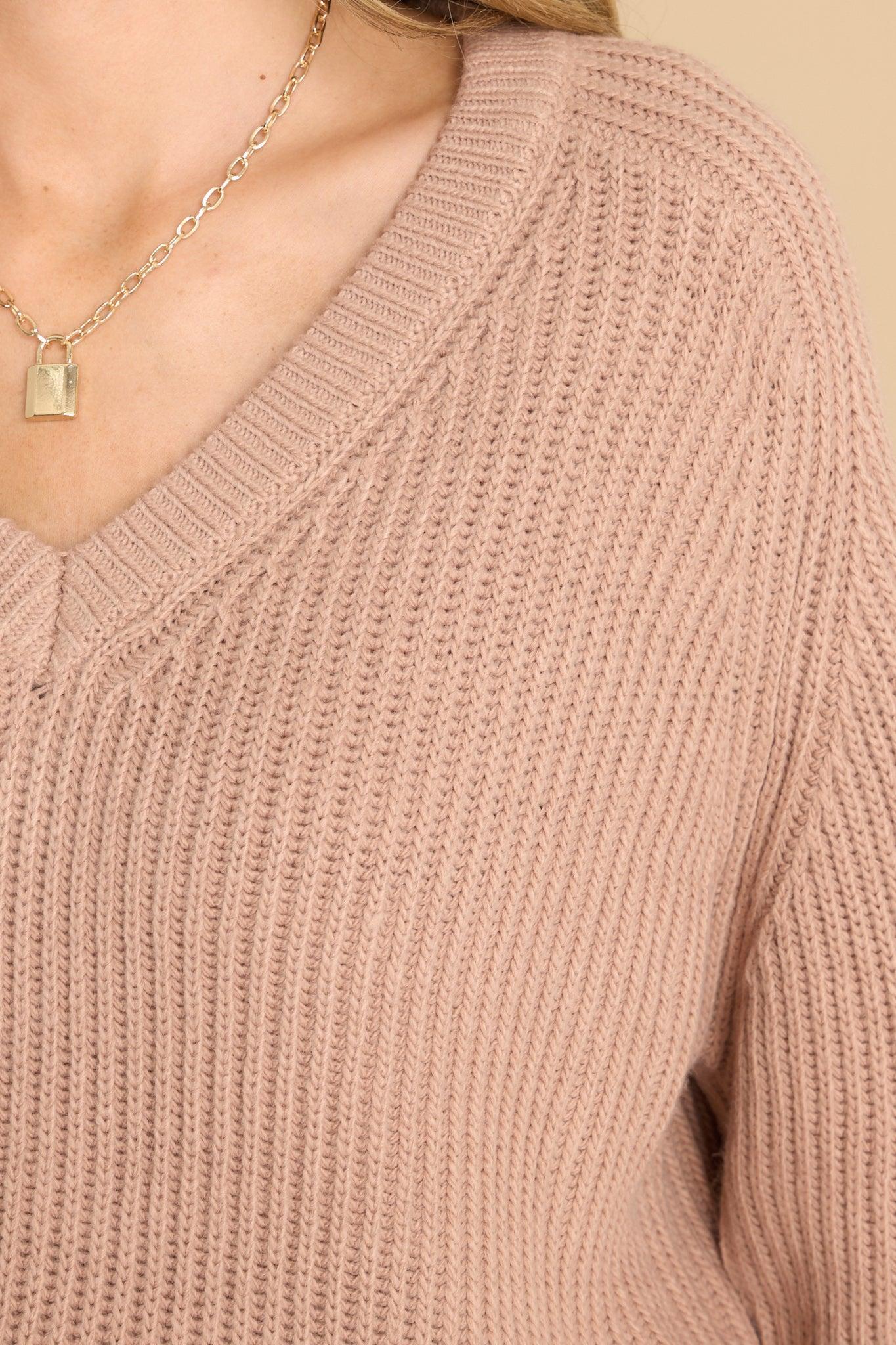 Just Makes Sense Taupe Sweater Pink Product Image