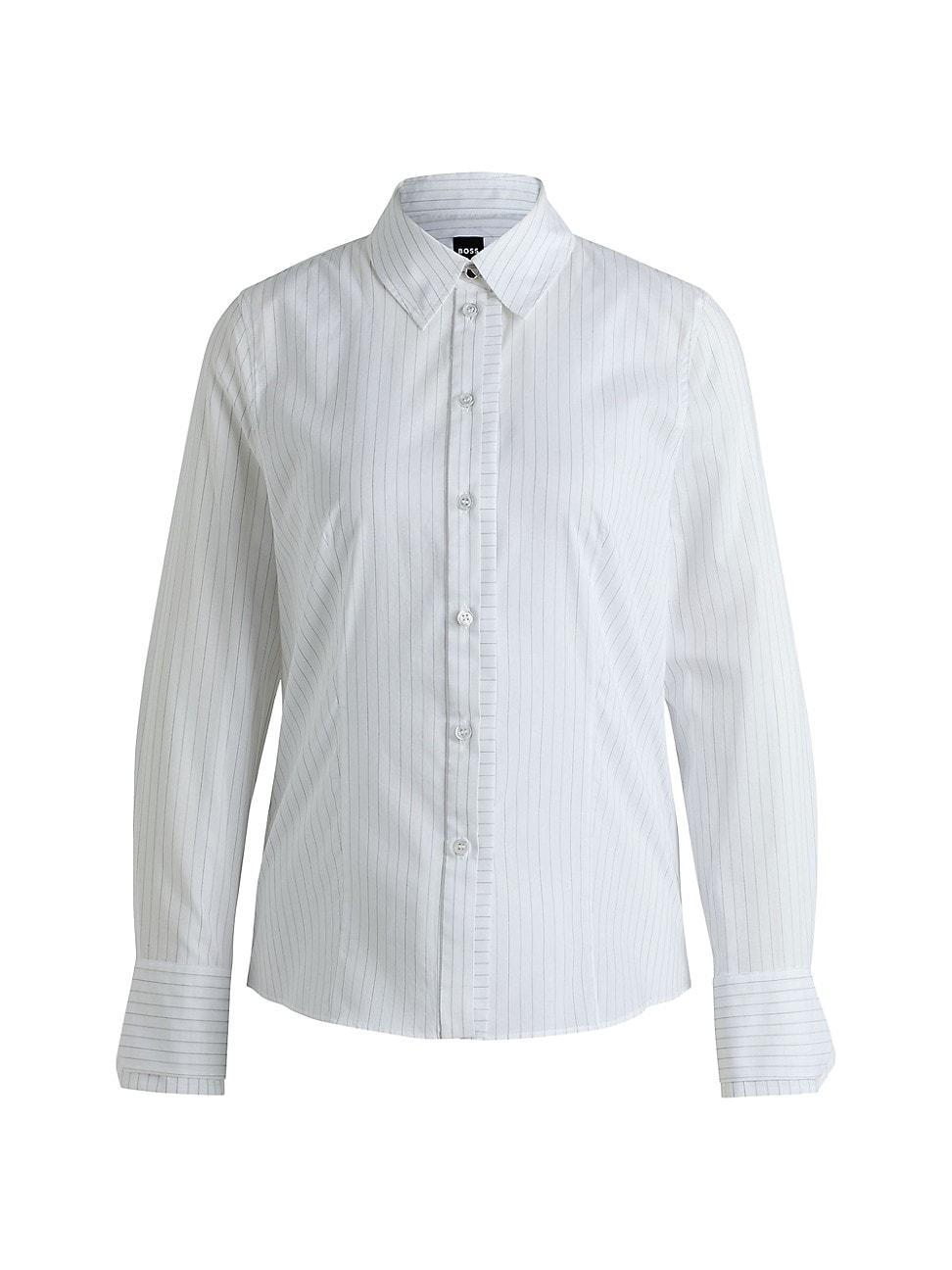 Boss by Hugo Boss Womens Pinstripe Cotton Long-Sleeved Blouse Product Image