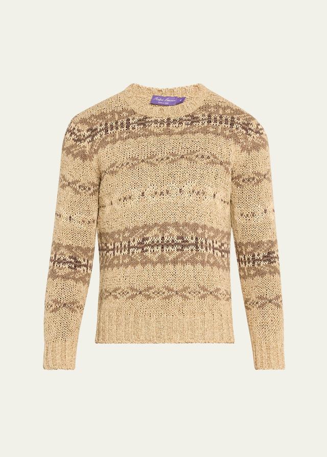 Mens Fair Isle-Inspired Crewneck Silk Sweater Product Image