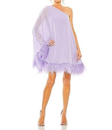 Womens Feather-Trimmed Trapeze One-Shoulder Dress Product Image