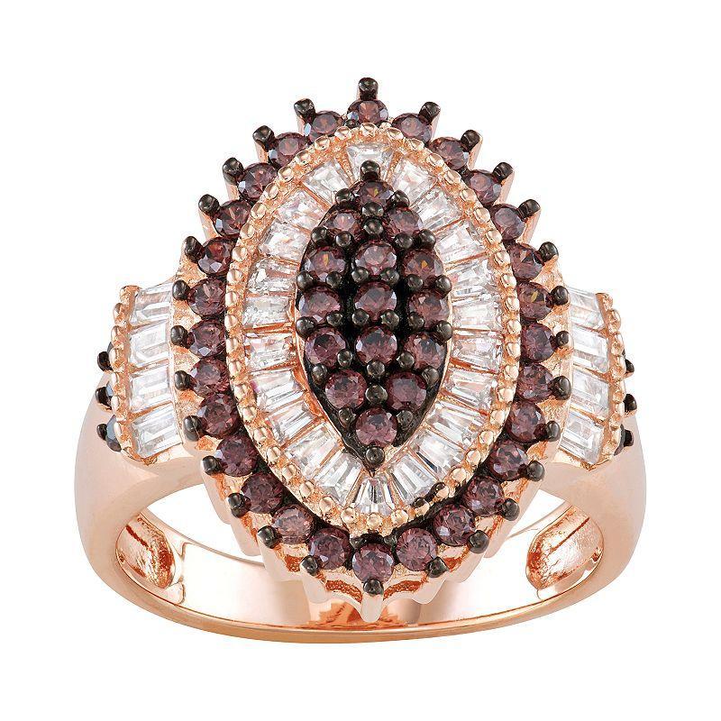 Designs by Gioelli Sterling Silver Mocha & White Cubic Zirconia Marquise Halo Ring, Womens Pink Tone Product Image