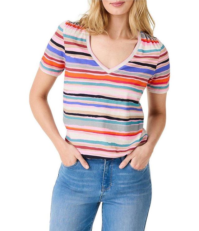 NIC + ZOE Knit Painted Stripes V-Neck Short Sleeve Tee Shirt Product Image