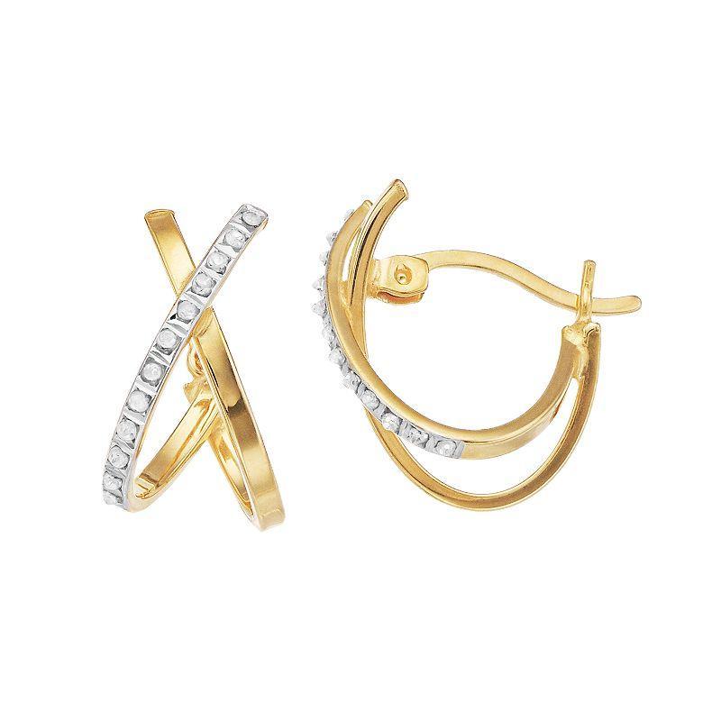 Diamond Mystique 18k Gold Over Silver Diamond Accent X-Hoop Earrings, Womens, White Product Image