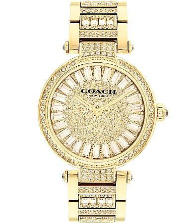 COACH Womens Cary Crystal Pave Quartz Analog Gold Tone Stainless Steel Bracelet Watch Product Image