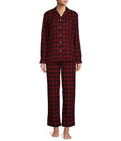 L.L.Bean Scotch Plaid Long Sleeve Notch Collar Holiday Flannel Pajama Set Product Image