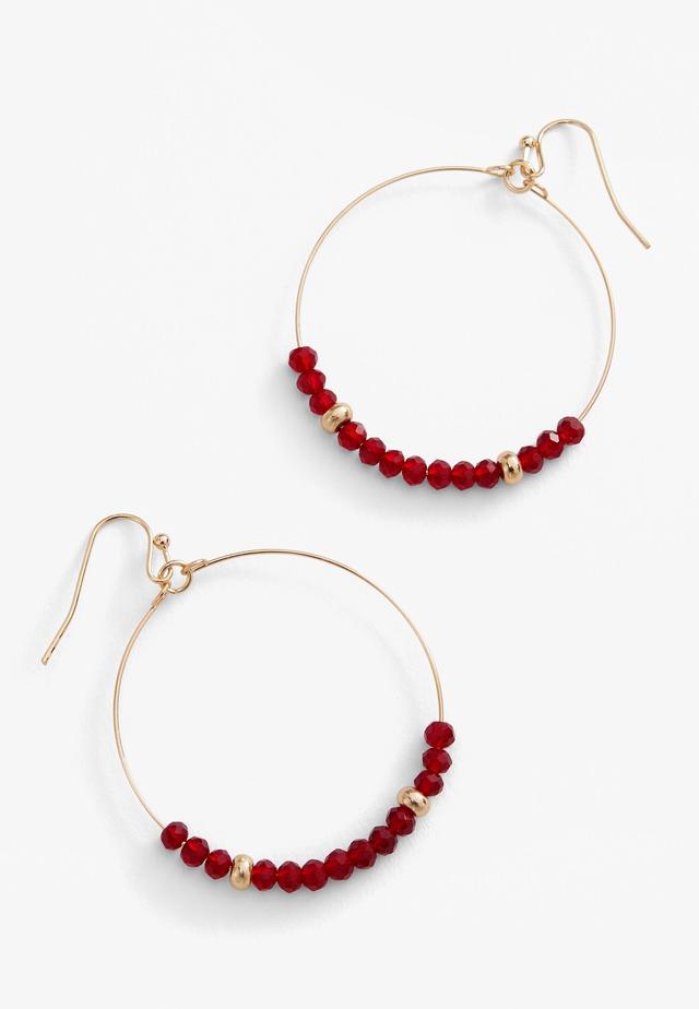 Red Beaded Hoop Earrings Product Image