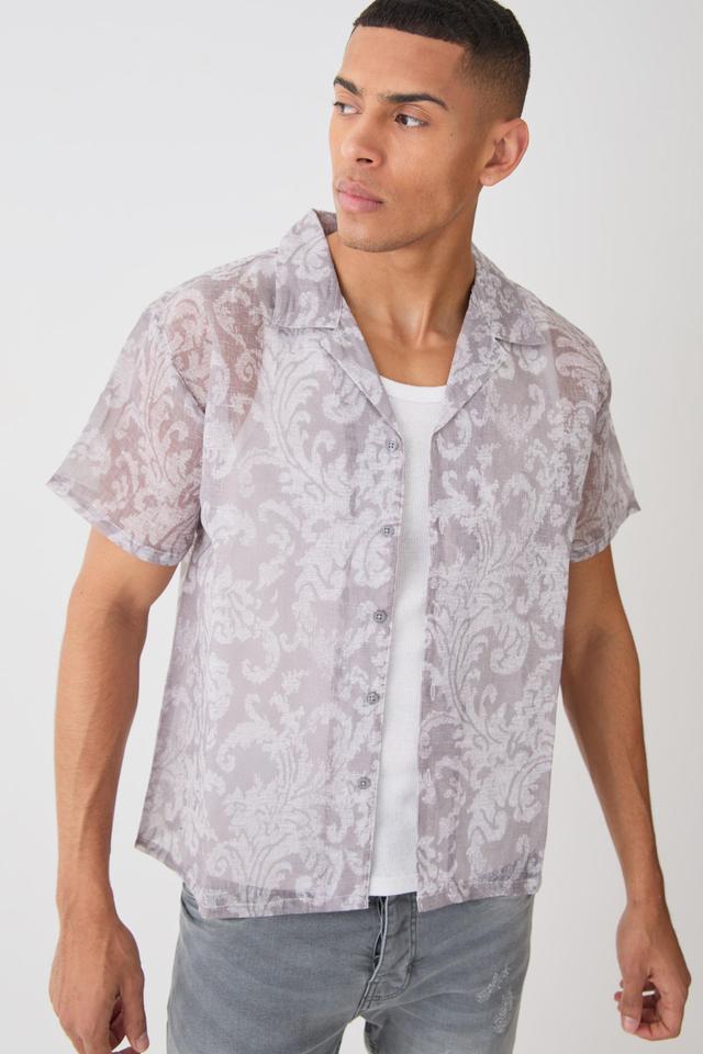 Short Sleeve Boxy Baroque Sheer Shirt | boohooMAN USA Product Image